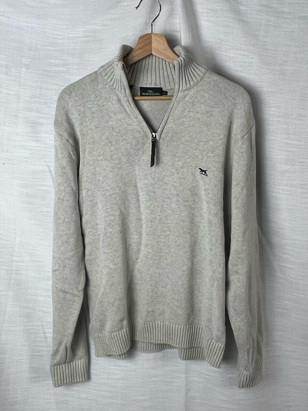 Rodd & Gunn Men's Quarter-Zip Sweater 100% Cotton Light Grey